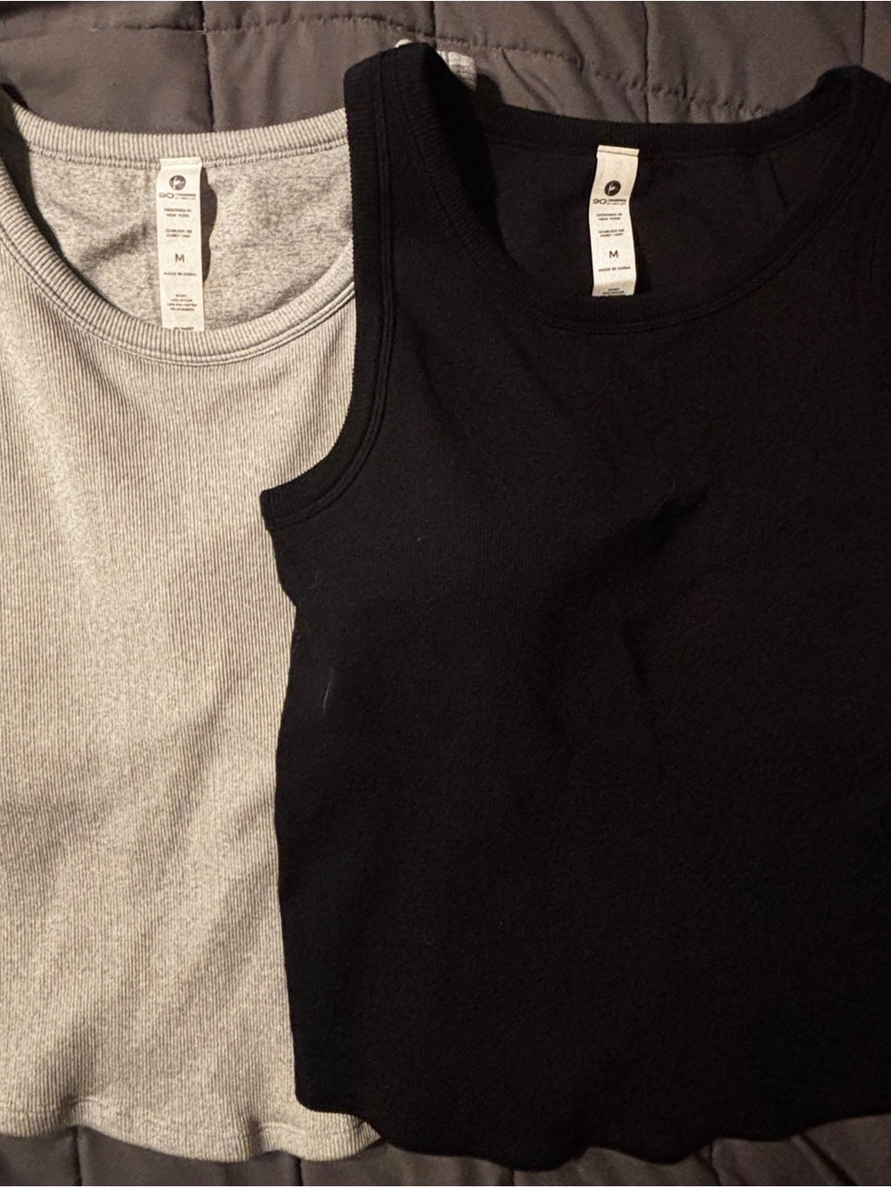 Everyday Ribbed Tank Top - Black and Light Gray, Size M